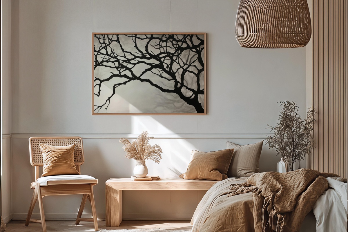 Silhouette of Branches Play Black and White Printable Wall Art