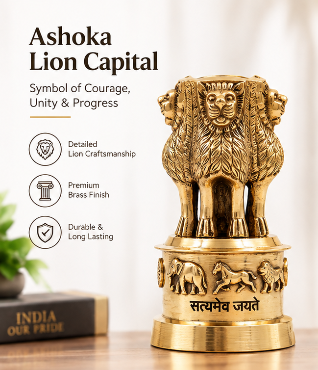 Ashoka Lion Capital Brass Showpiece – National Emblem