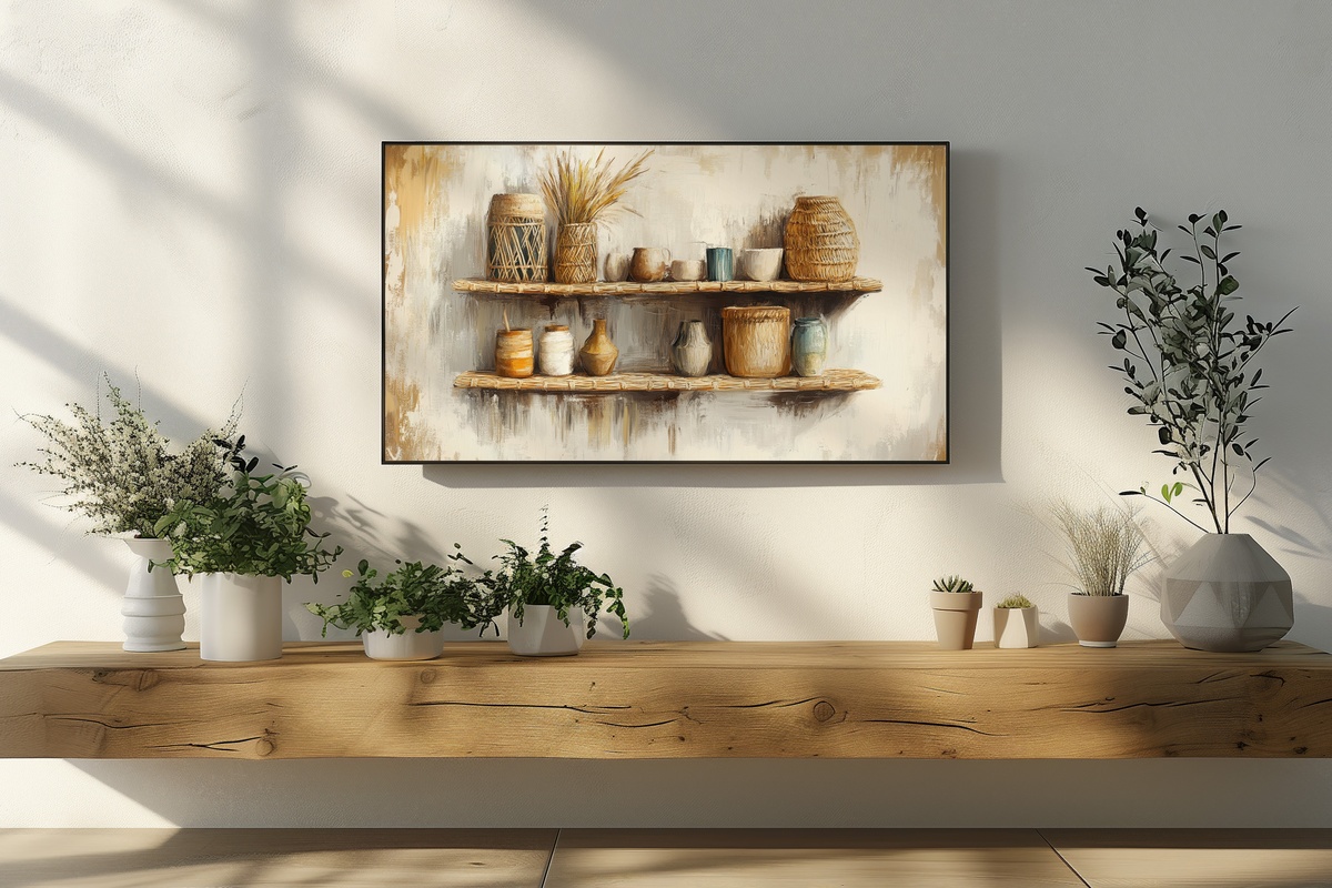 Rattan Shelf Whimsy Frame TV Art