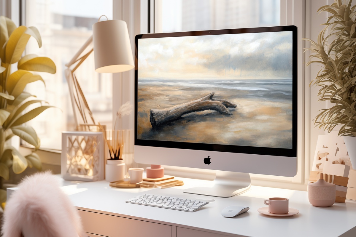 Driftwood Shore Solitude Coastal Laptop Wallpaper