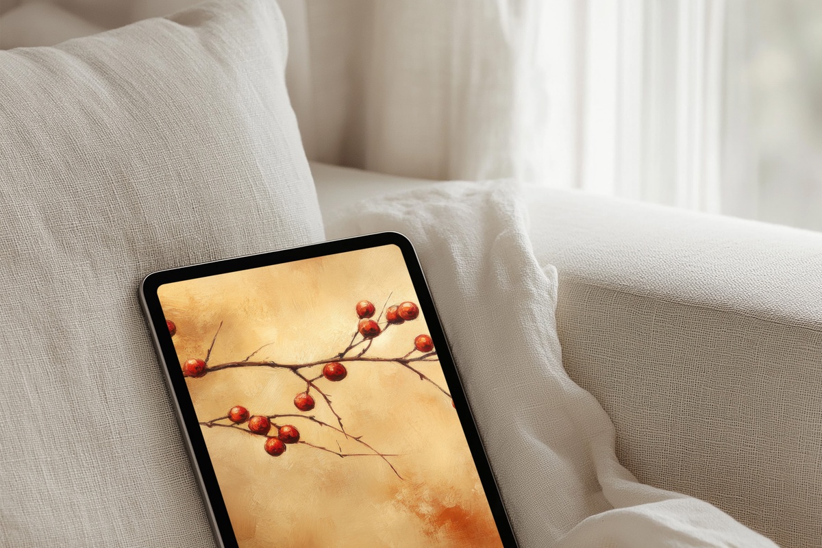 Textured Berries on Branch Fall iPad Wallpaper