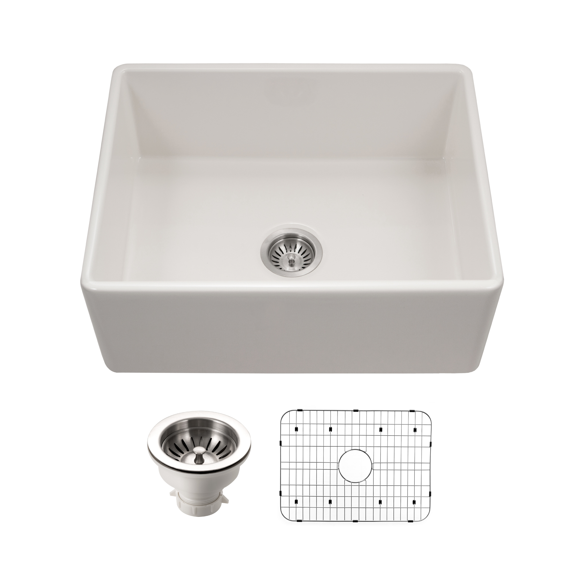 Houzer 26" Fireclay Single Bowl Farmhouse Kitchen Sink, Biscuit, Platus Series, PTS-2600 BQ