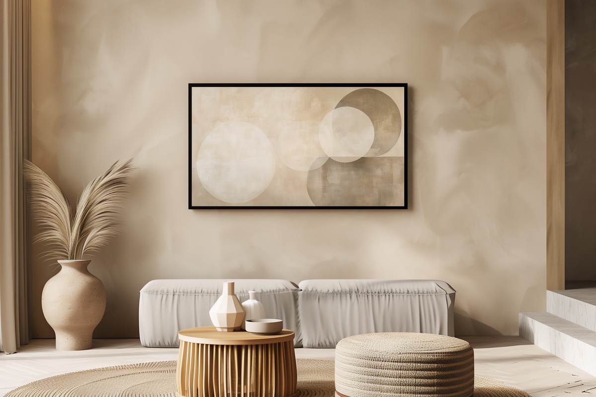 Circular Serenity Symphony Neutral Frame TV Art