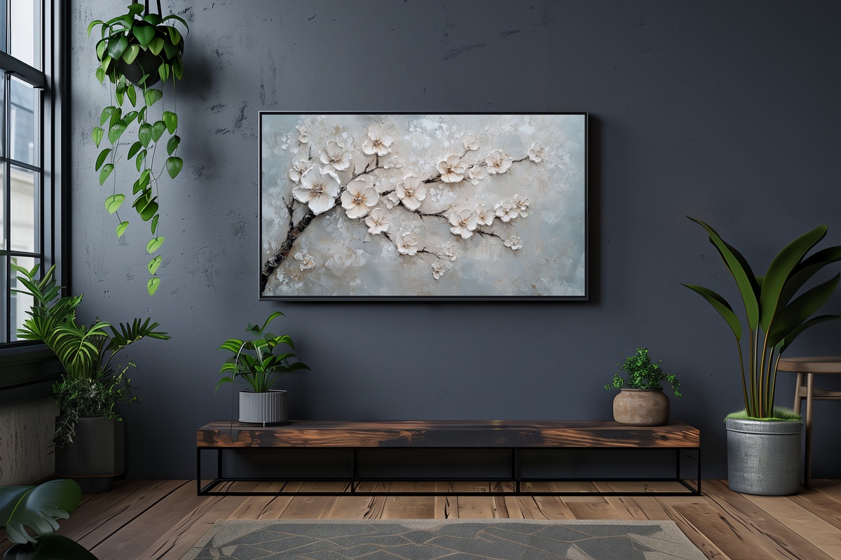 Blossom Dreamscape Vintage Frame TV Art — cherry blossom tree in soft impressionist strokes