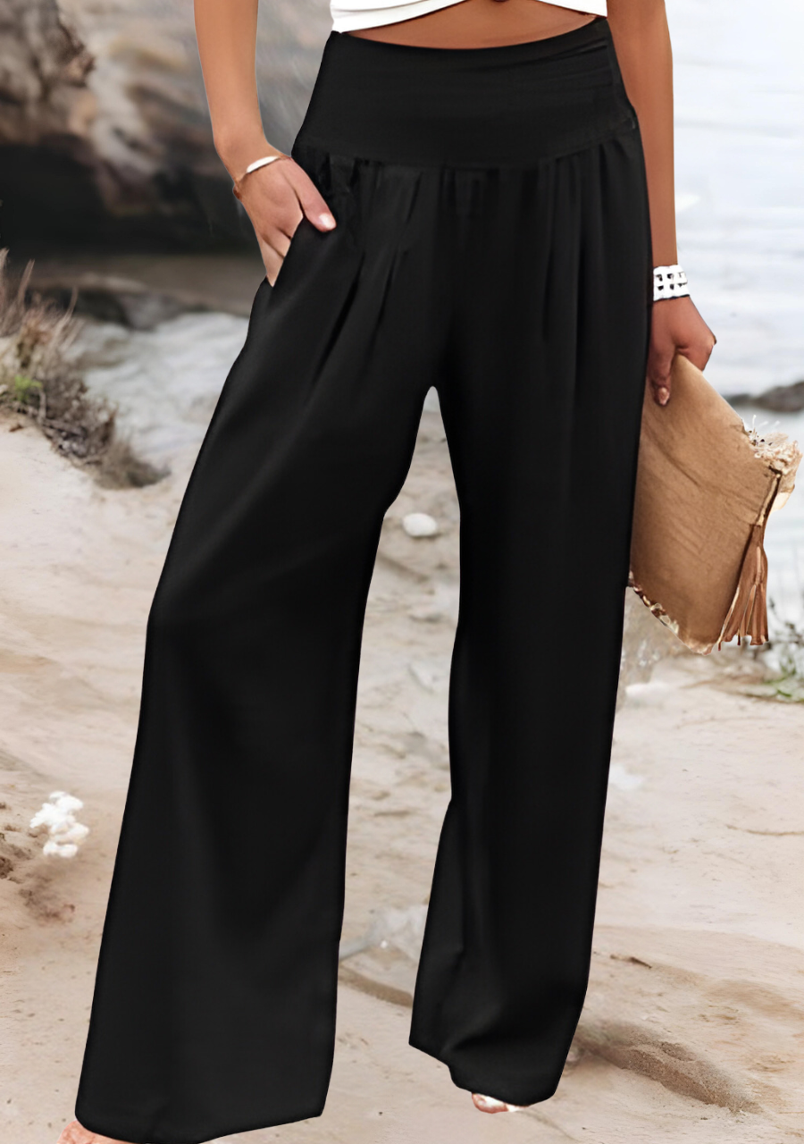 Lavisa - Smocked High-Waist Wide-Leg Pants