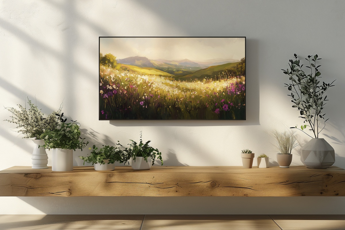 Impressionist Hillside Blooming Frame TV Art — floral impressionist landscape