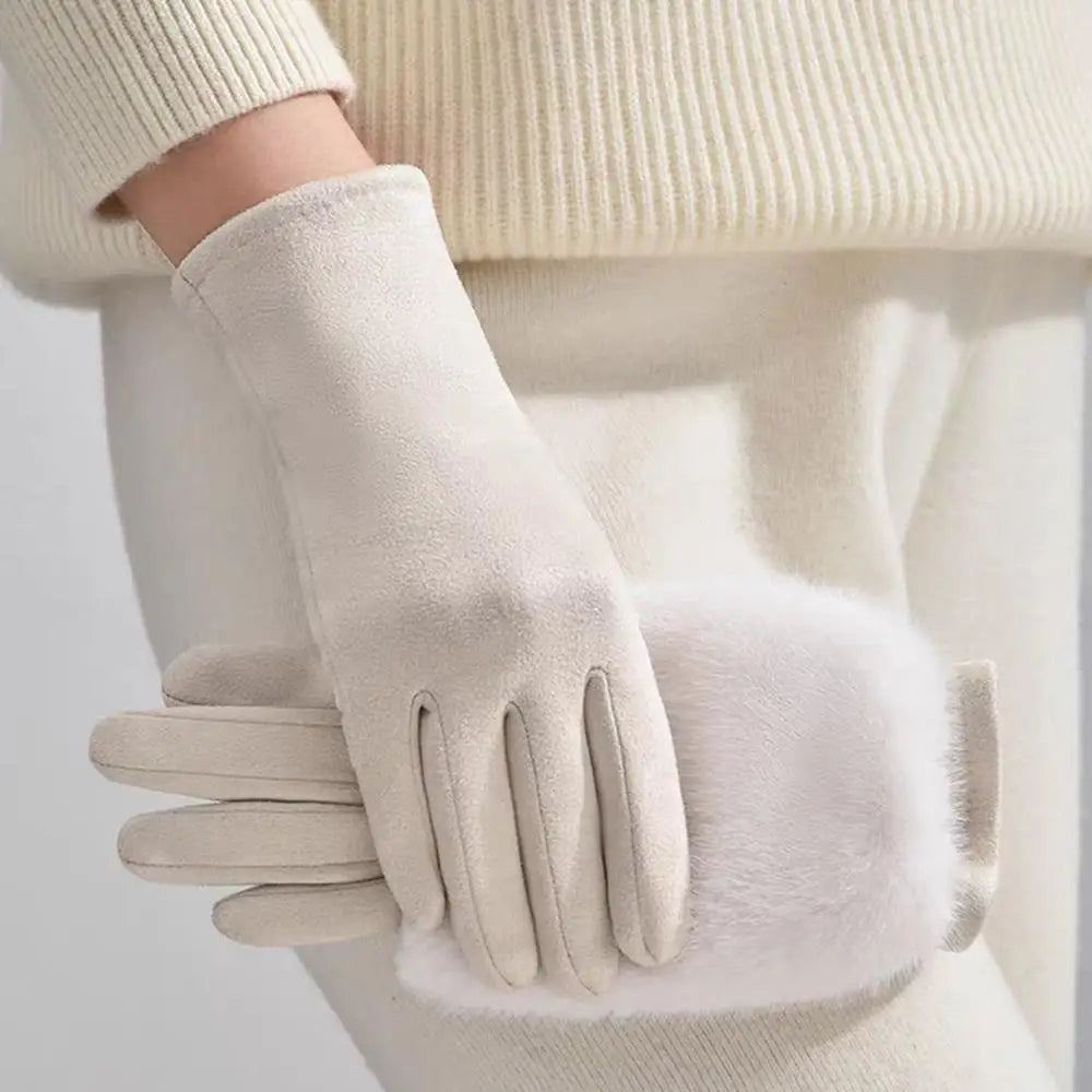 Lavisa - Suede Touchscreen Winter Gloves with Rabbit Fur Trim