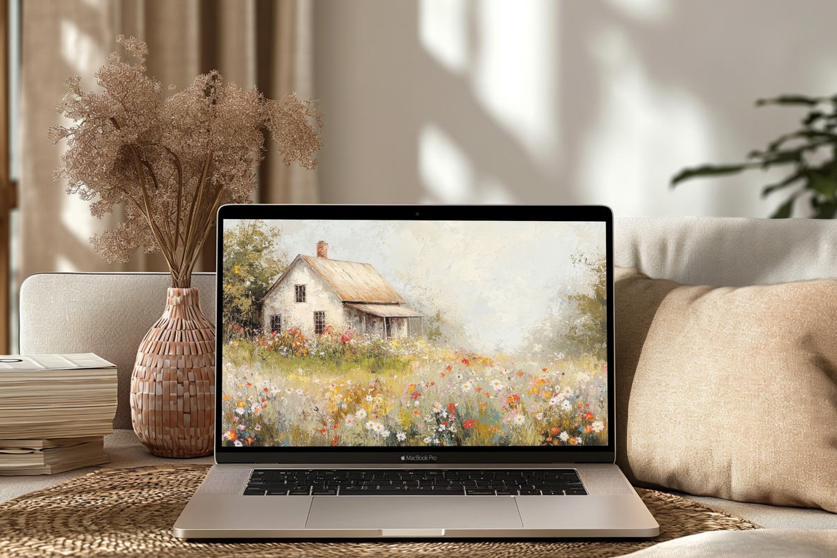 Blossoming Pastoral Whisper Vintage Desktop Wallpaper