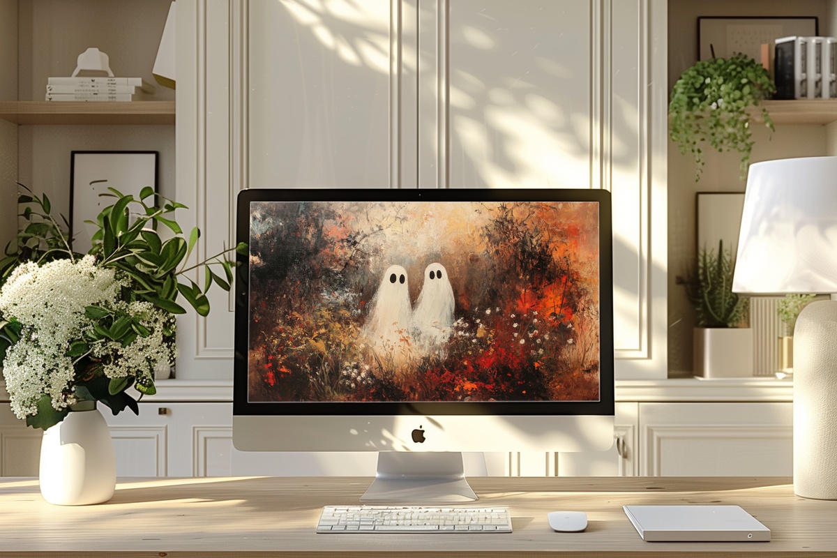 Spectral Duo in Autumn Radiance Halloween Desktop Wallpaper