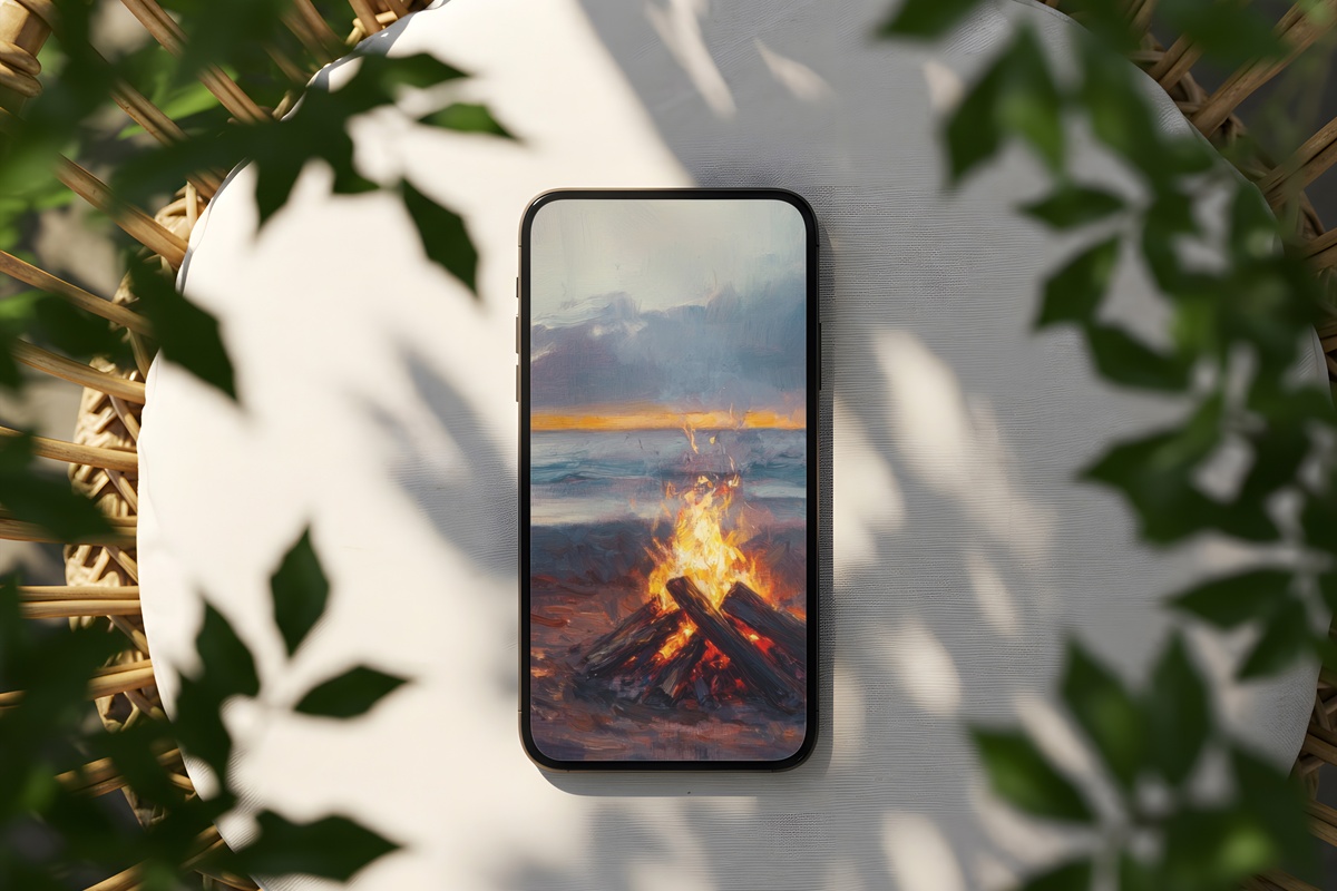 Twilight Beach Bonfire Coastal iPhone Wallpaper
