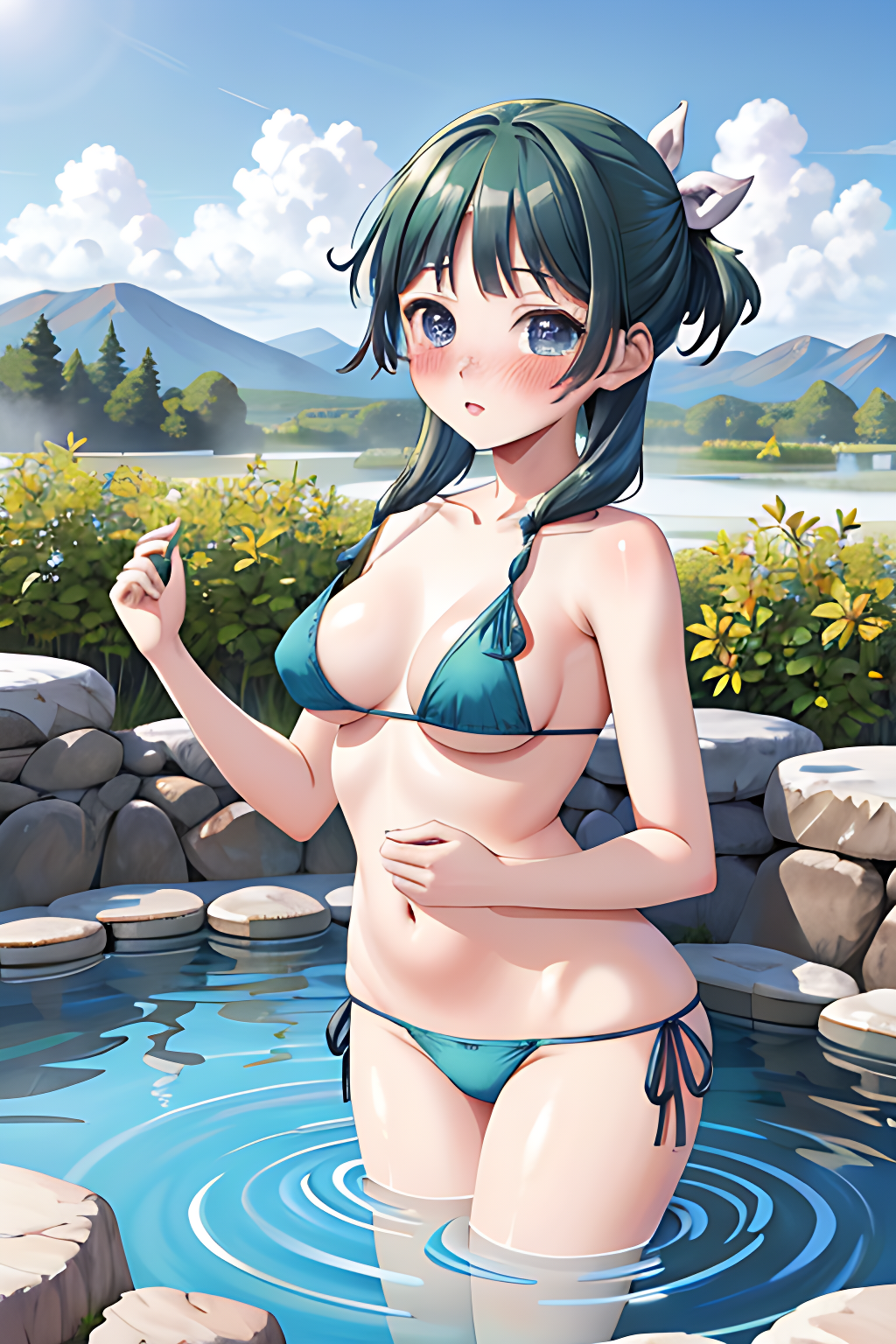AIイラスト勉強中(ご注意:奇形や違和感あります) by AI実験室 with beautiful girl, Kusuriya no Hitorigoto, onsen, bikini