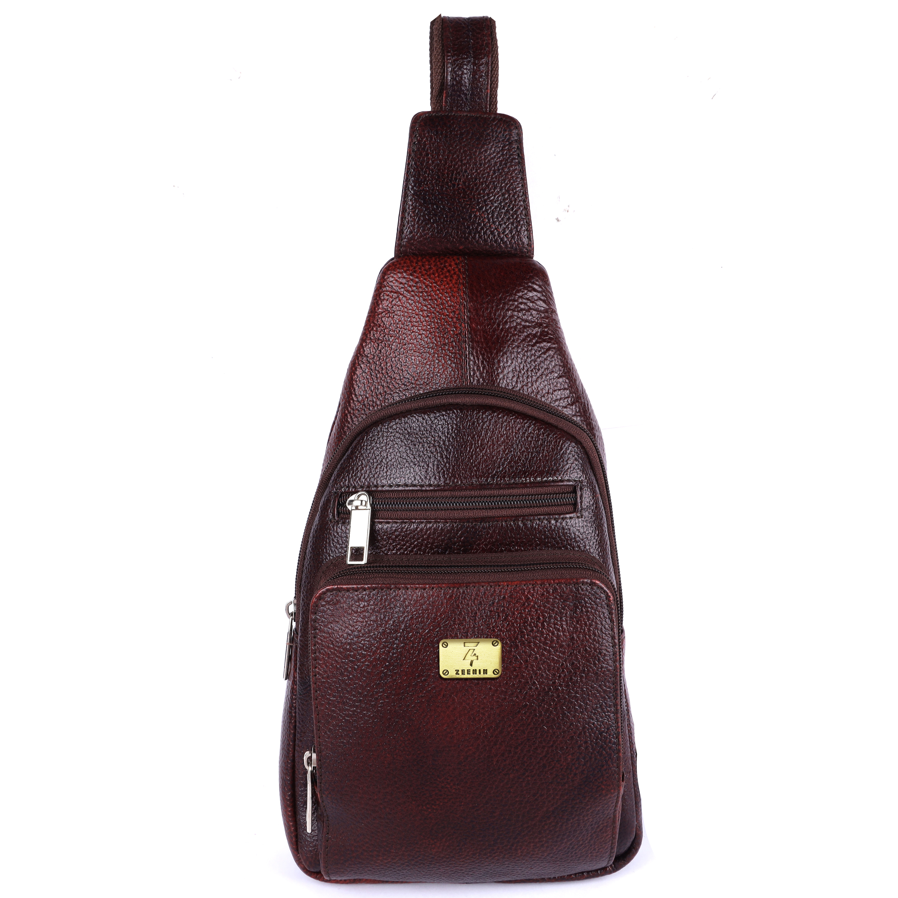 Zeenin Pure Genuine Leather 12 inches Sling Cross Body Outdoor Travel Passport Chest Bag for Men and Women, Brown