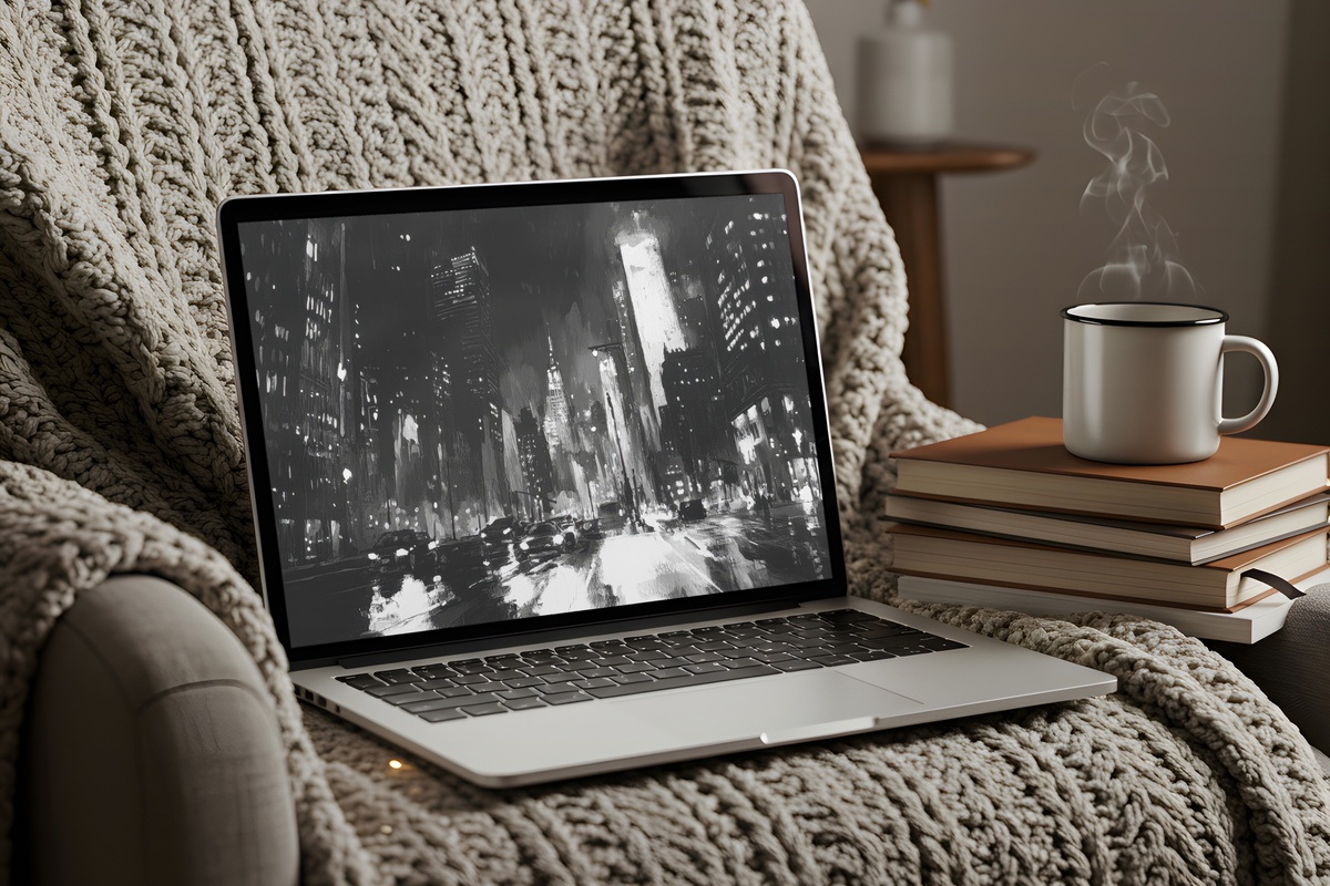 Urban Night Pulse Black and White Desktop Wallpaper