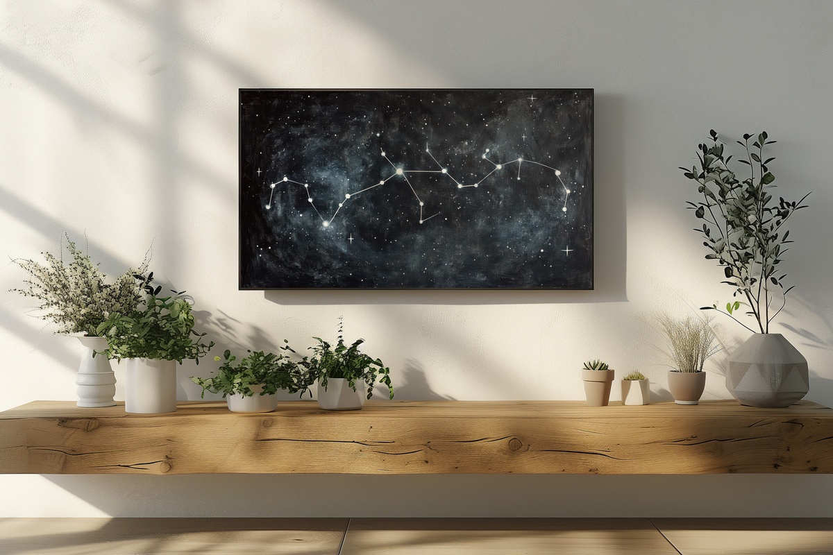 Cosmic Constellation Reverie Frame TV Art — delicate star maps on a deep nocturnal background