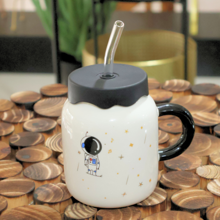 Taza con tapa y sorbete 420ml, cerámica