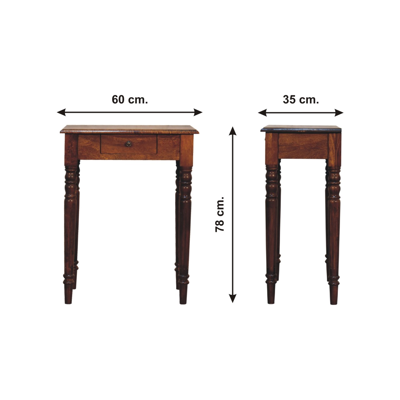 Size chart for Chestnut Turned Leg Writing Desk in Solid Mango Wood