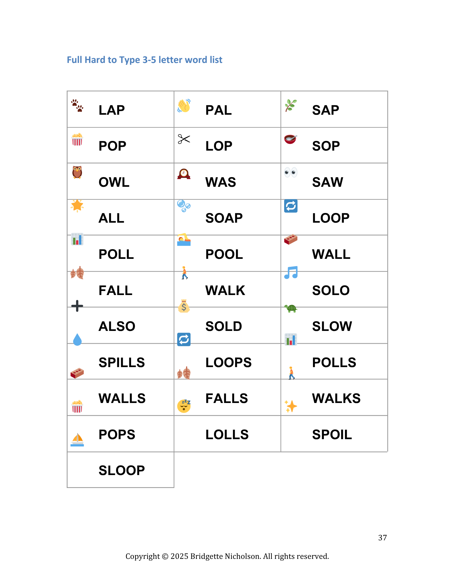 Word Lists Typing workbook page 37