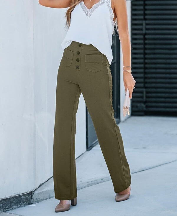 Lavisa - Women's High Waist Leisure Pants - Stretch Relaxed Fit Trousers