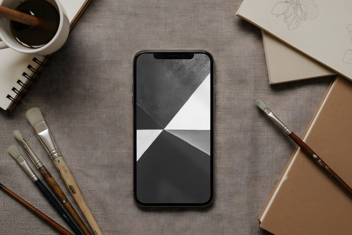 Bold Black and White Harmony iPhone Wallpaper — high-contrast monochrome modern graphic composition