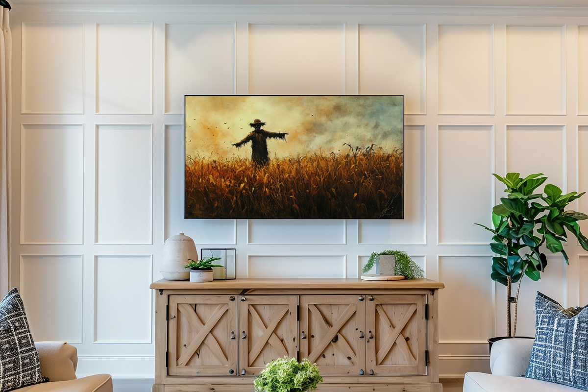Eerie Scarecrow in Golden Field Halloween Frame TV Art