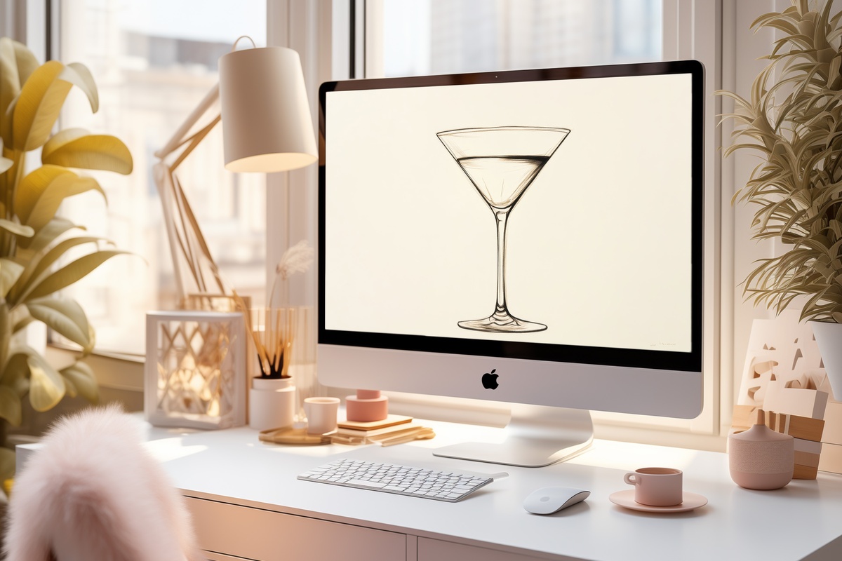 Line Art Martini Grace Desktop Wallpaper - single martini glass in minimal line art