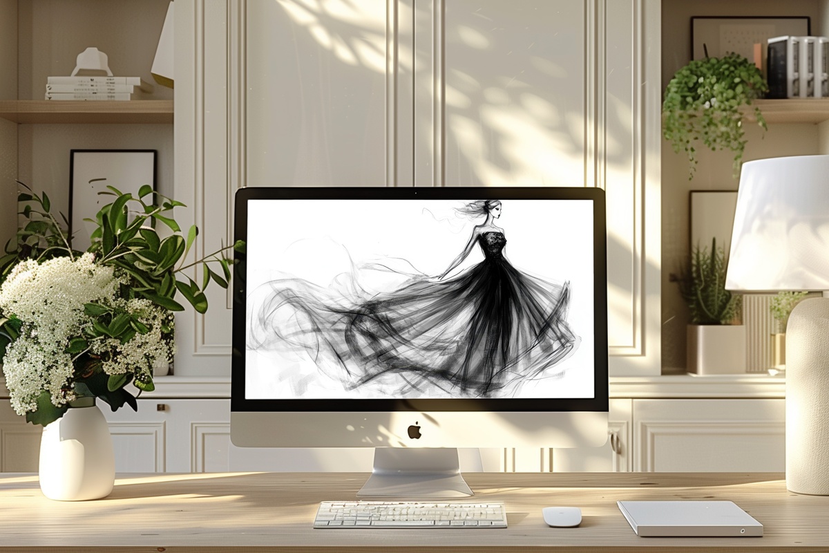 Couture Sketch Silhouette black and white desktop wallpaper