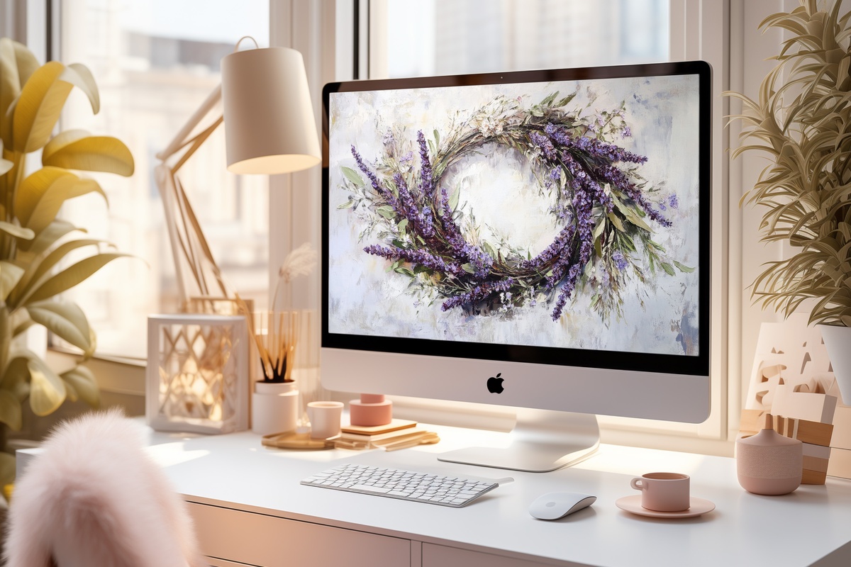 Rustic Lavender Wreath Whimsy Desktop Wallpaper
