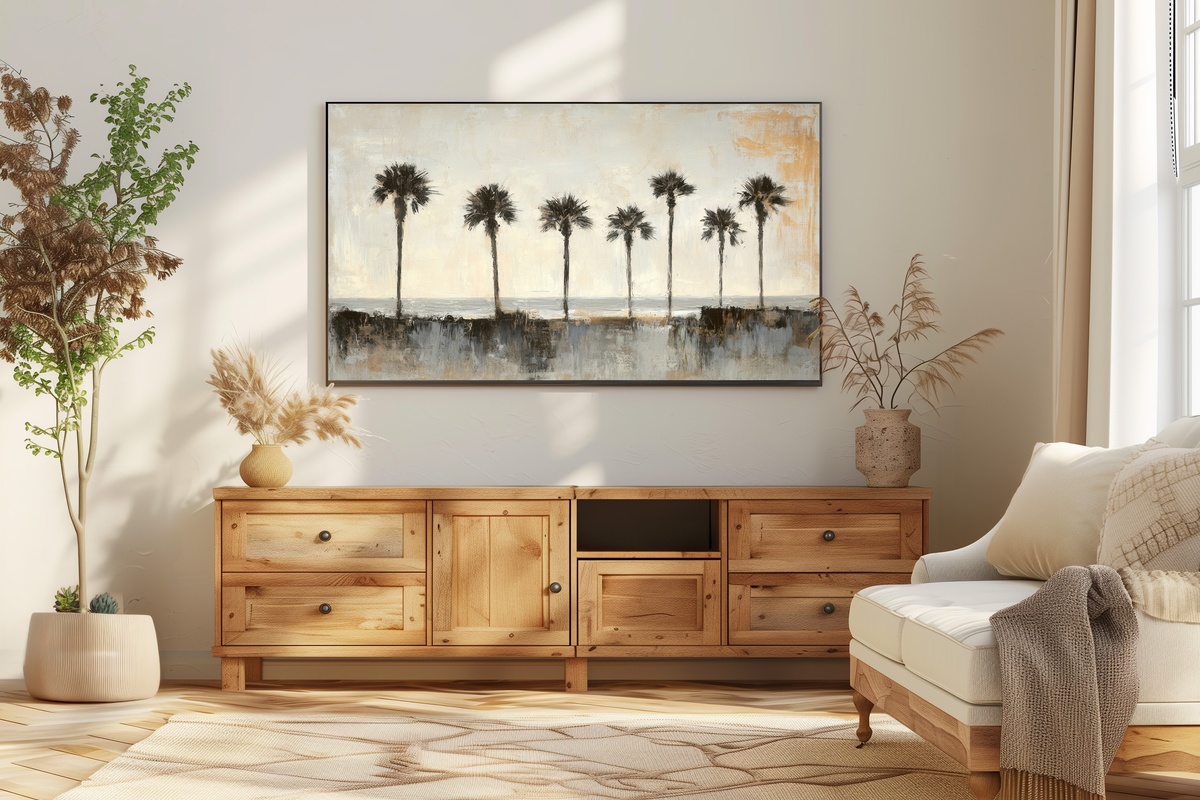 Palm Horizon Serenity Coastal Frame TV Art