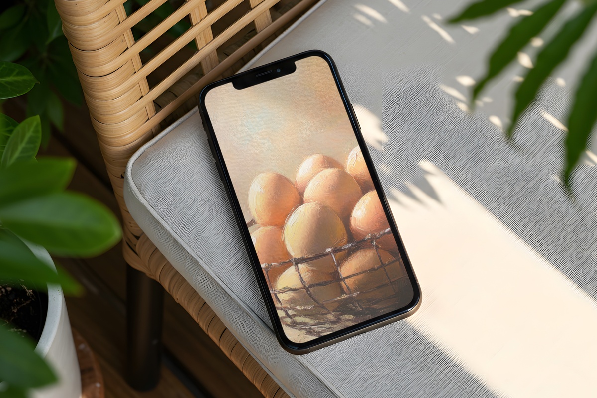 Rustic Fresh Eggs Delight farmhouse iPhone wallpaper in warm earth tones