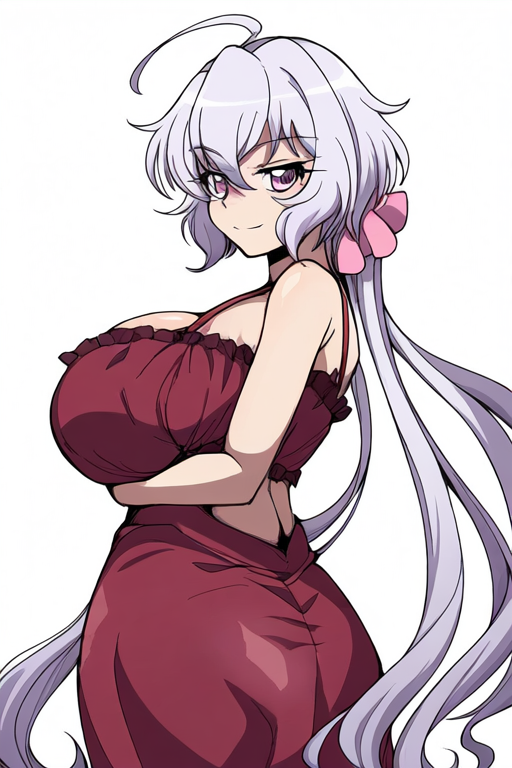 雪音クリスのAIエロエロ落書きもの12 by 催●スマホの淫魔 with ai art, yukine chris, senki zesshou symphogear, white hair, huge breasts, cleavage, Santa girl