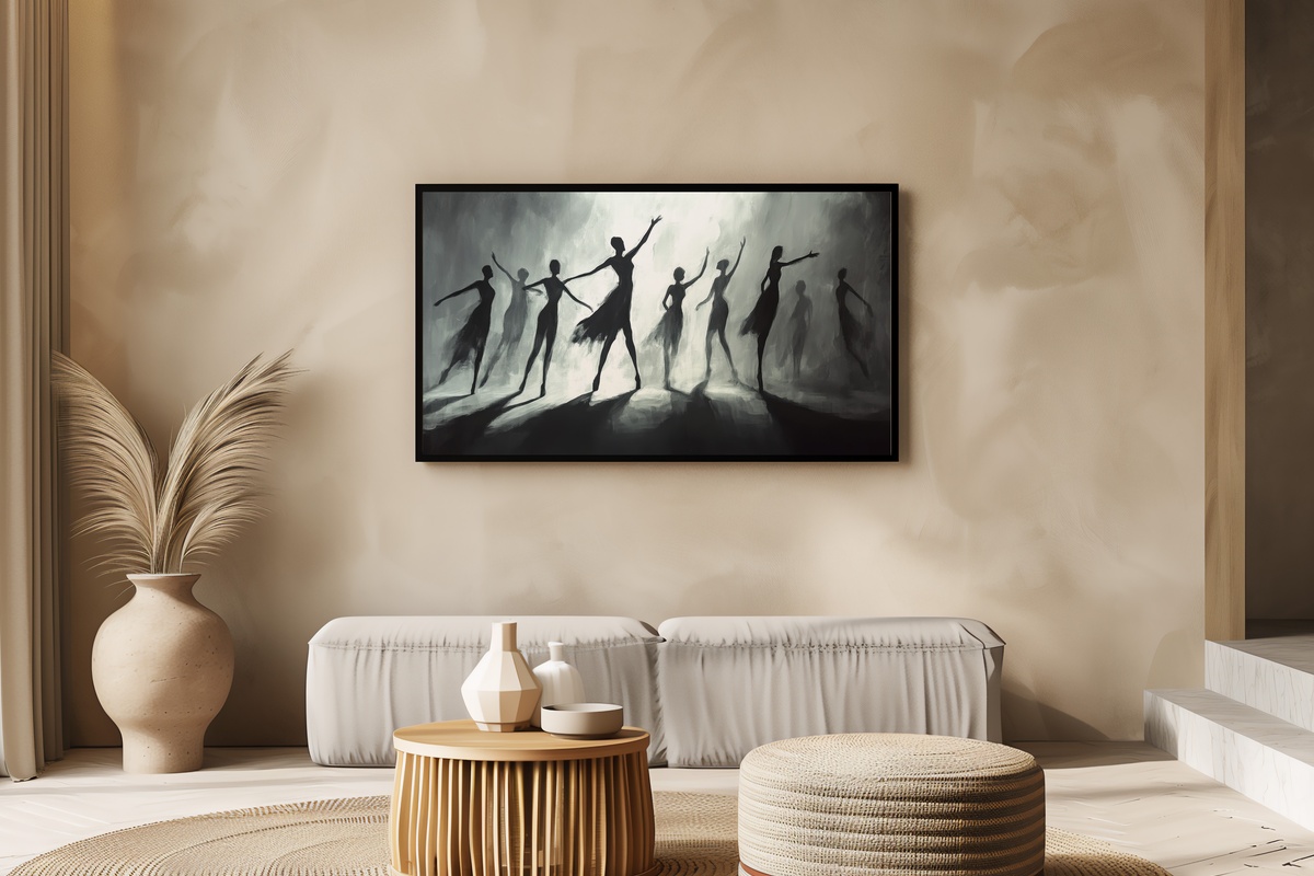Silhouette Shadow Ballet Black and White Frame TV Art