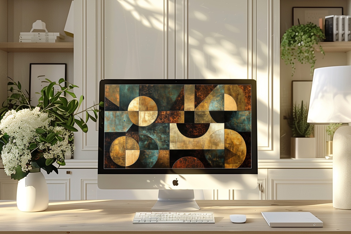 Metallic Geometric Modernion Desktop Wallpaper