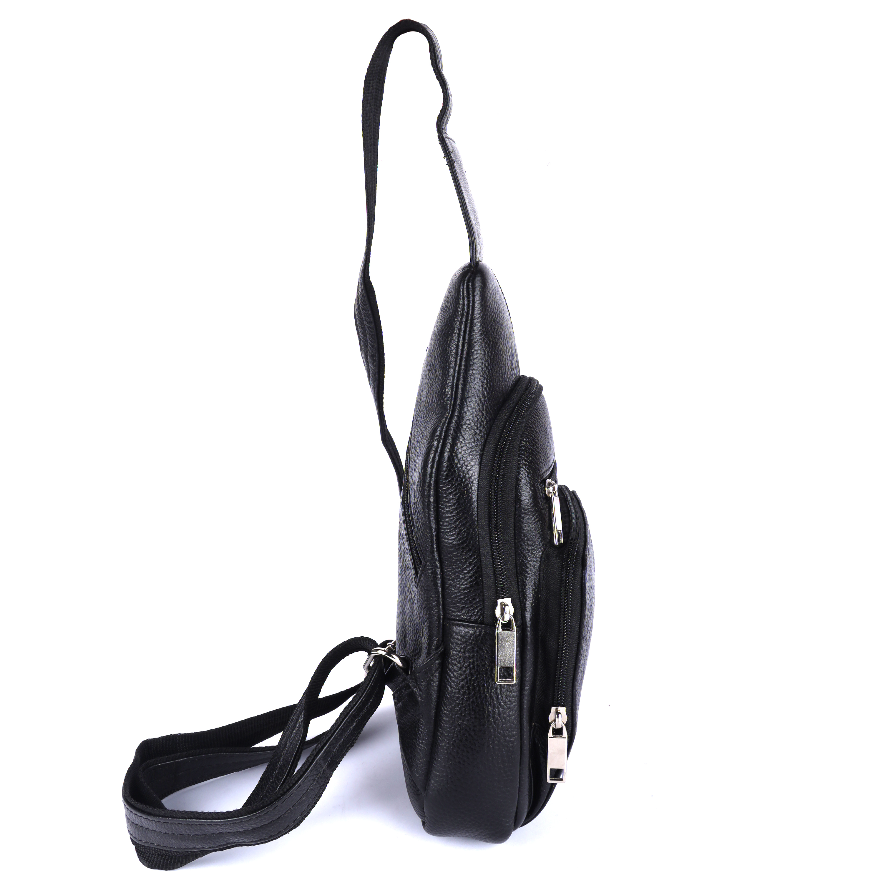 Zeenin Pure Genuine Leather 12 inches Sling Cross Body Outdoor Travel Passport Chest Bag for Men and Women, Black