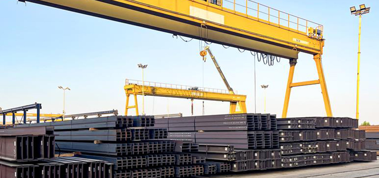Structural steel beams prepared for export