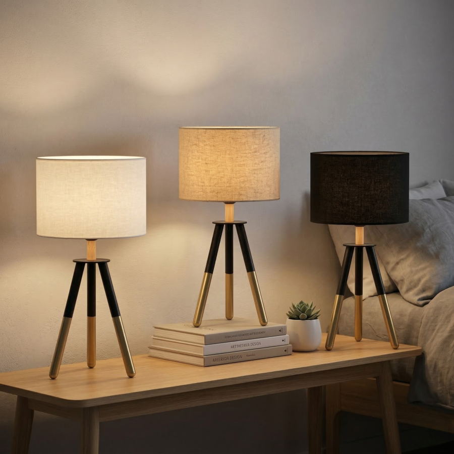 Lámpara de mesa trípode (Colores disponibles) madera, 41cm