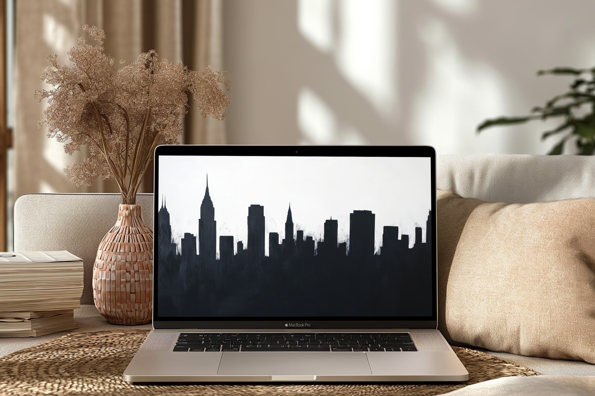 Dramatic Urban Silhouette Black and White Desktop Wallpaper