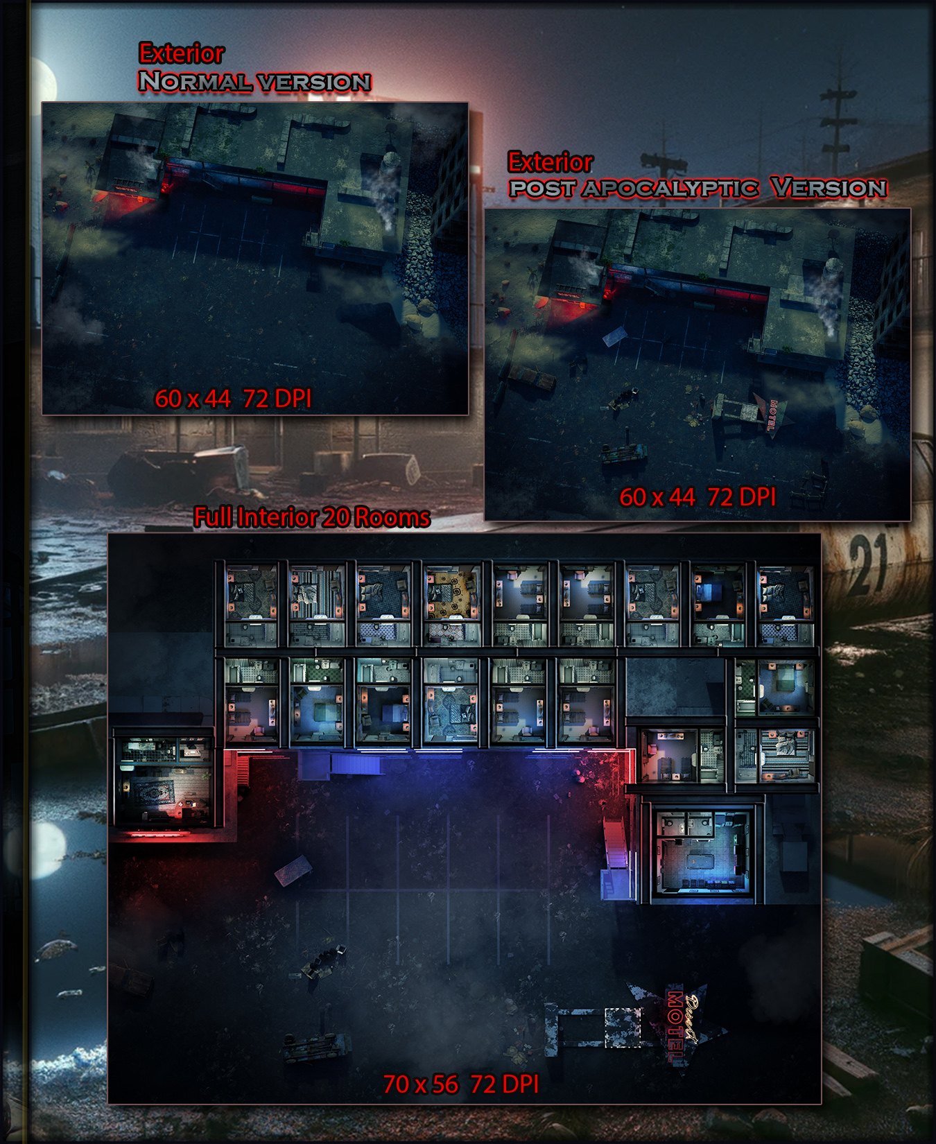 The Motel Interior and exterior( modern and post apocalyptic ...