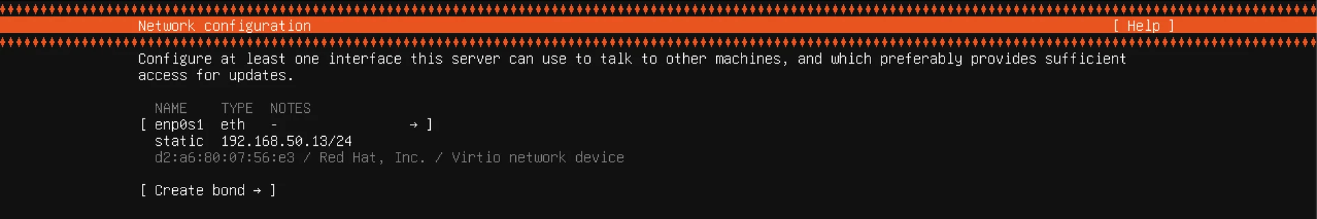 Network configuration > static