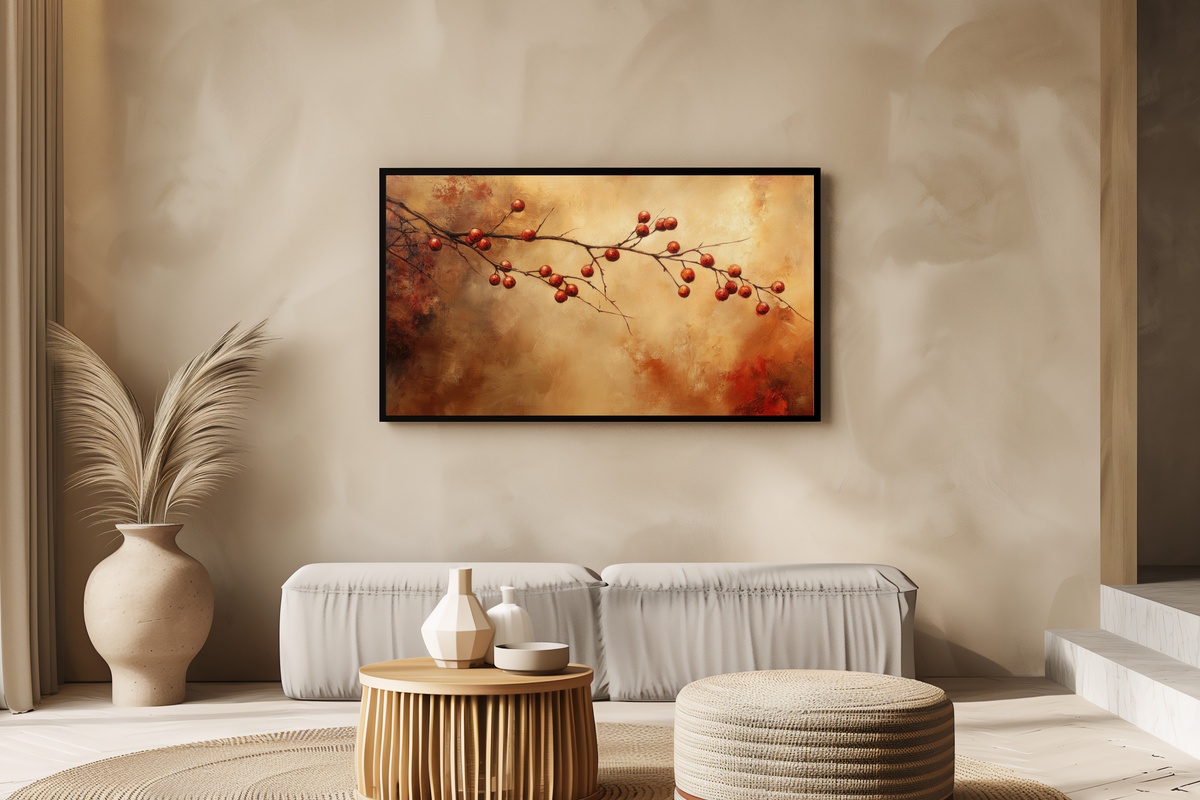 Textured Berries on Branch Fall Frame TV Art