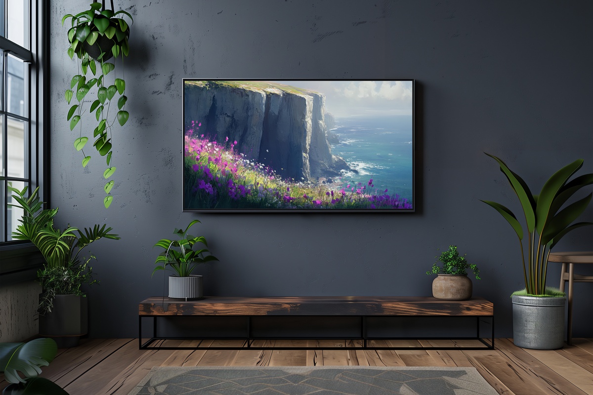 Cliffside Wildflower Charm Coastal Frame TV Art