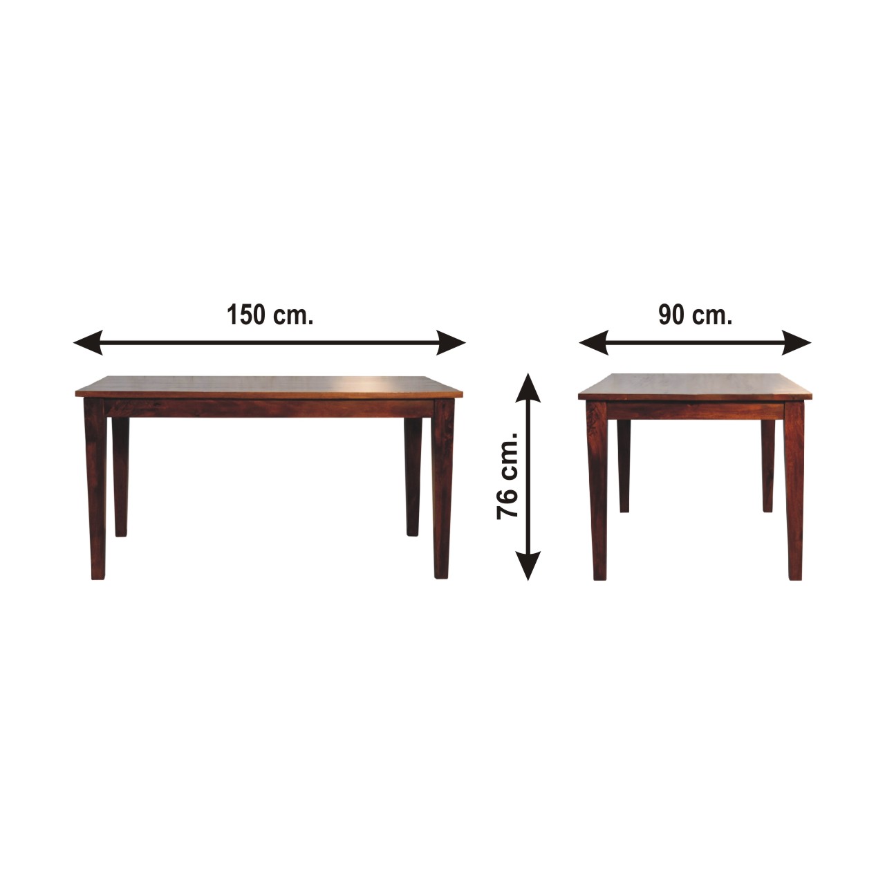 Size chart for Chestnut Dining Table Solid Mango Wood Handmade Modern Design