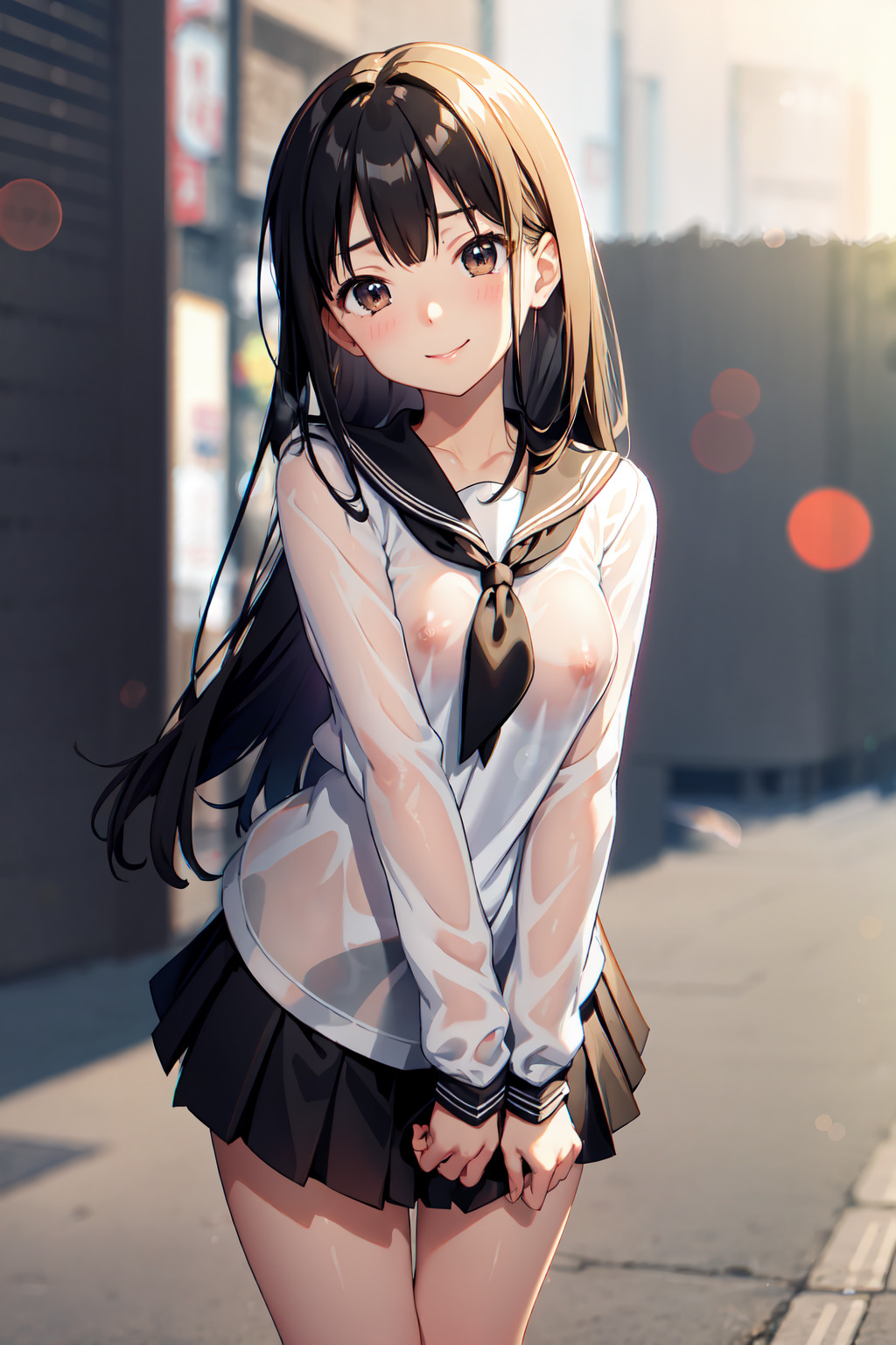 汗だく胸透け セーラー服少女 02 by ぷろでこ ProDeco with high school girl, sheer, breasts