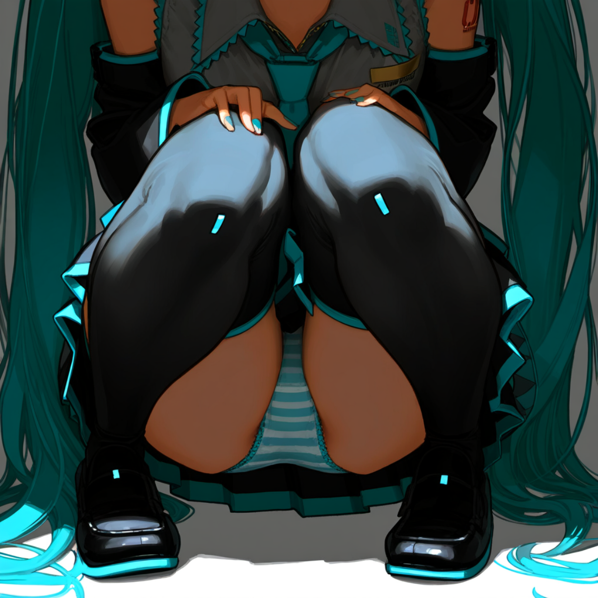 おぱんつ by うらもも with ai art, vocaloid, hatsune miku, lingerie, shimapan, panties, panchira