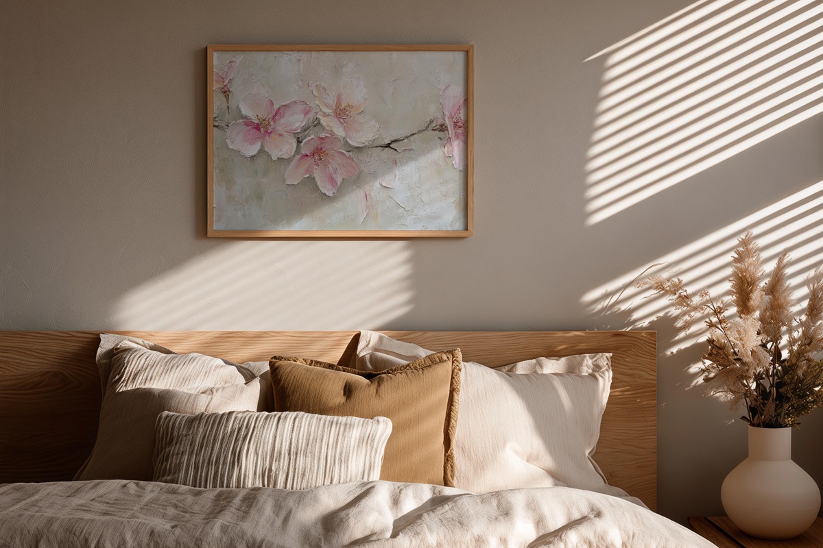 Pastel Blossom Harmony spring printable wall art with cherry blossoms
