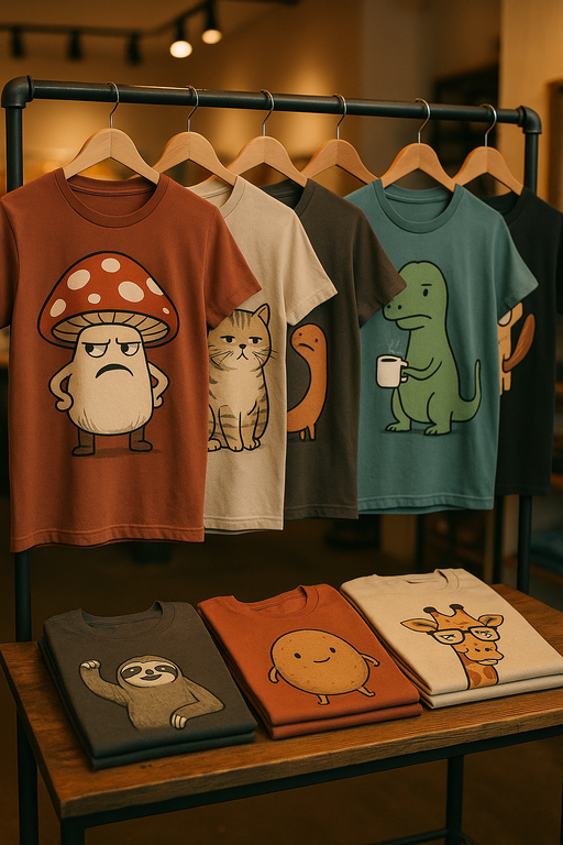 Diverse group wearing stylish funny graphic T-shirts in urban setting