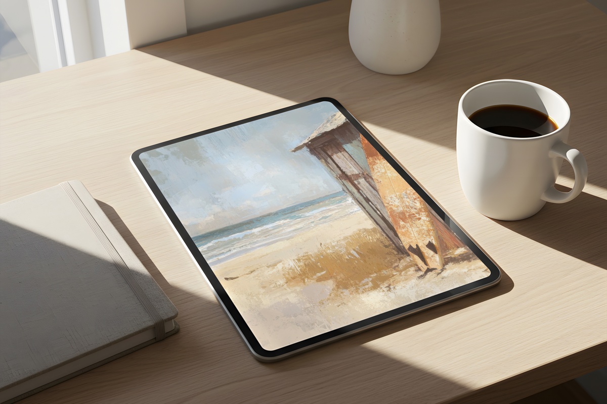 Surf Hut Harmony Coastal iPad Wallpaper in soft blues