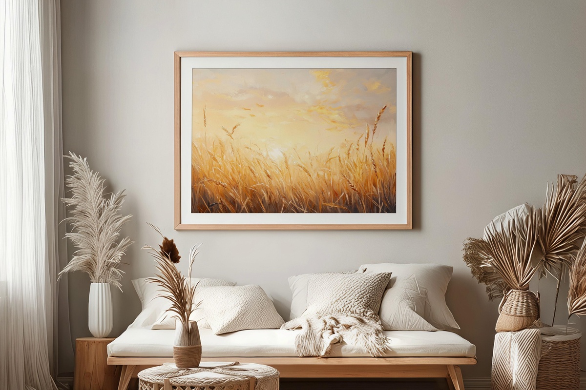Sunset Gold Harvest Vintage Printable Wall Art — golden wheatfield at sunset in impressionism