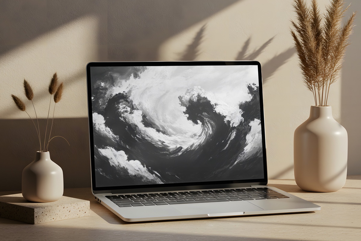 Majestic Stormy Skies Black and White Desktop Wallpaper