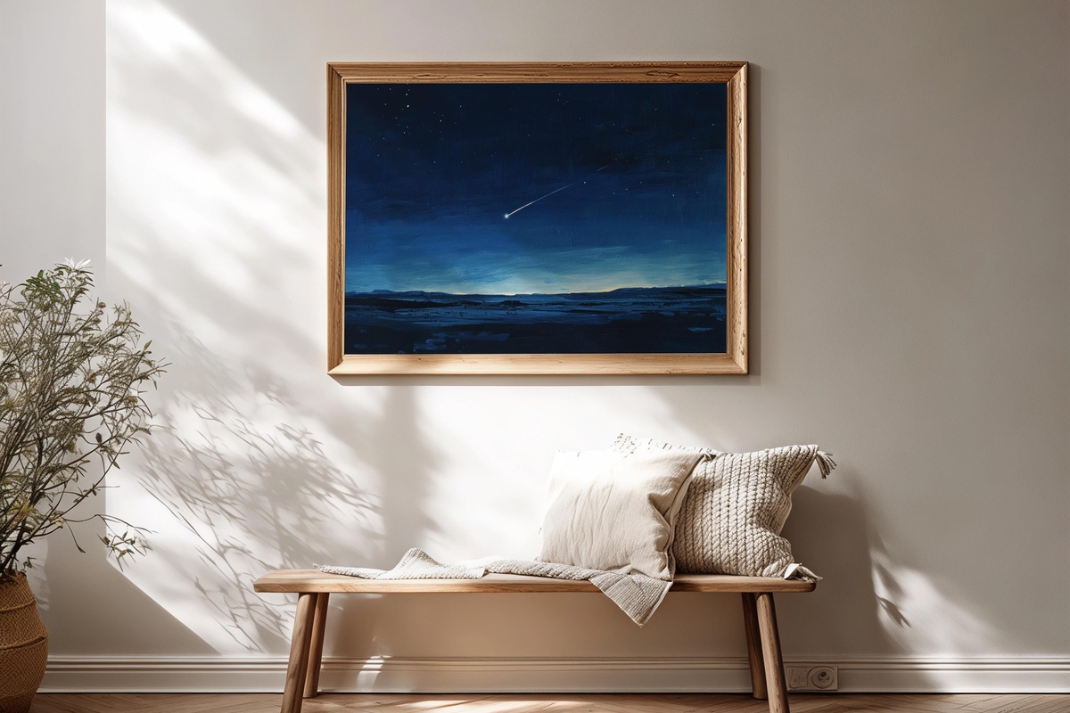 Minimal Shooting Star Serenity Printable Wall Art — single shooting star line on a pale background