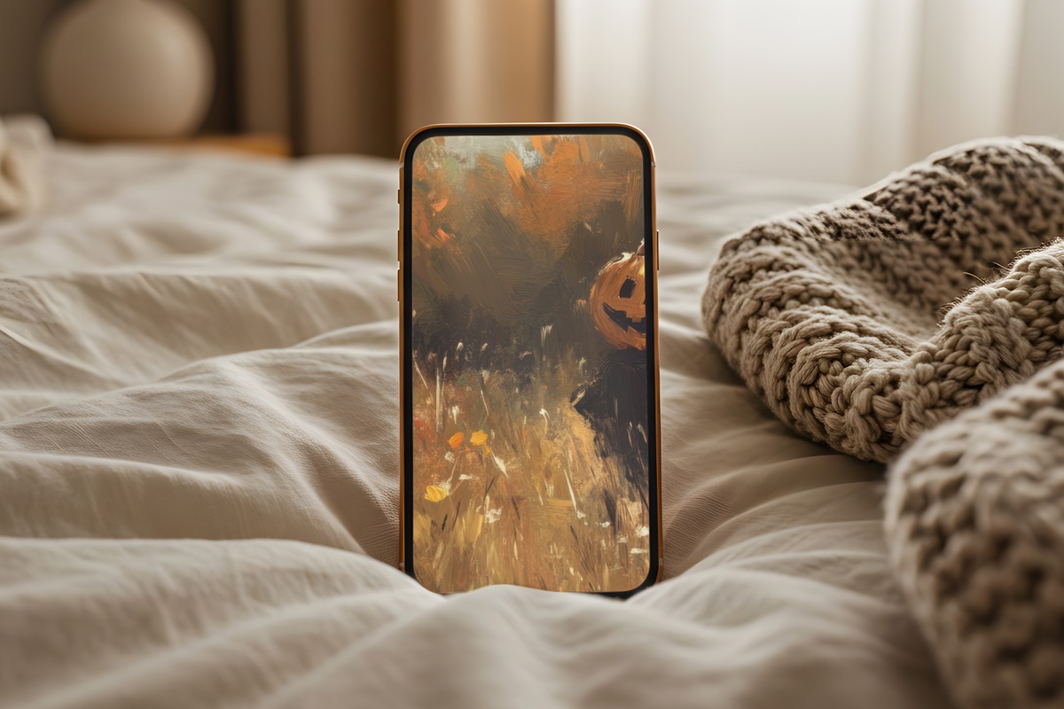 Jack-O-Lantern in Autumn Fields Halloween iPhone Wallpaper